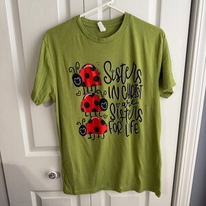 Love in Faith sisters in Christ green ladybug tee size medium